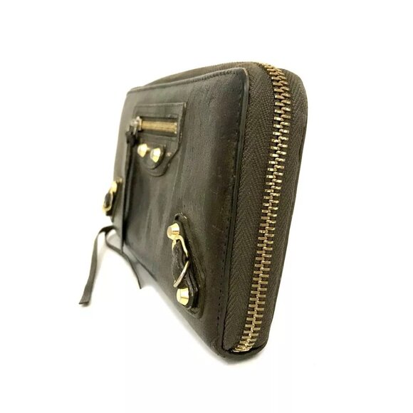 BALENCIAGA Classic Continental Leather Zip Around Long Wallet Khaki/3AG0256 - Picture 3 of 8